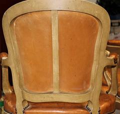Pair of French Tan Tooled Leather Fauteuil Chairs