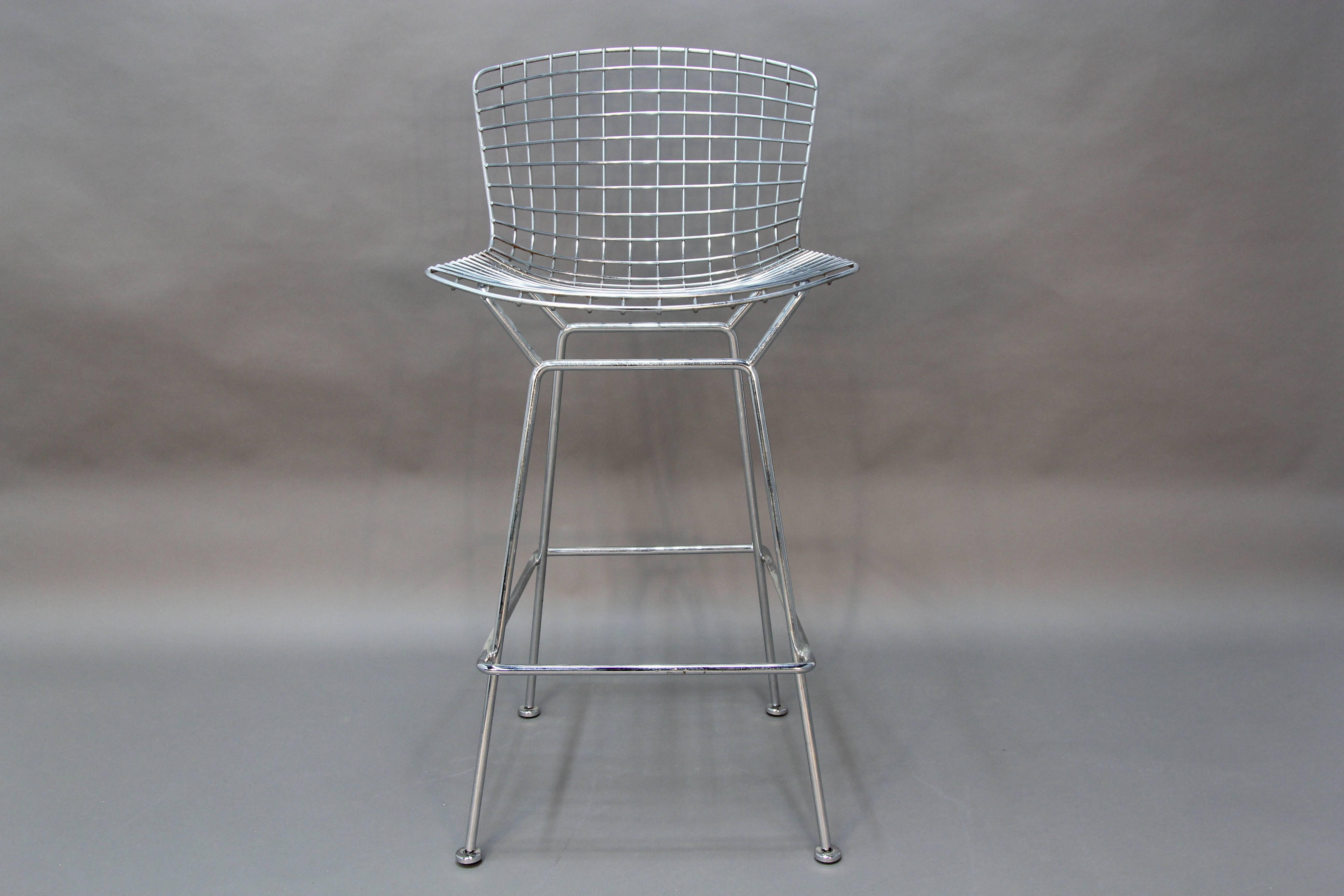 Chrome Harry Bertoia designed bar stools for Knoll.