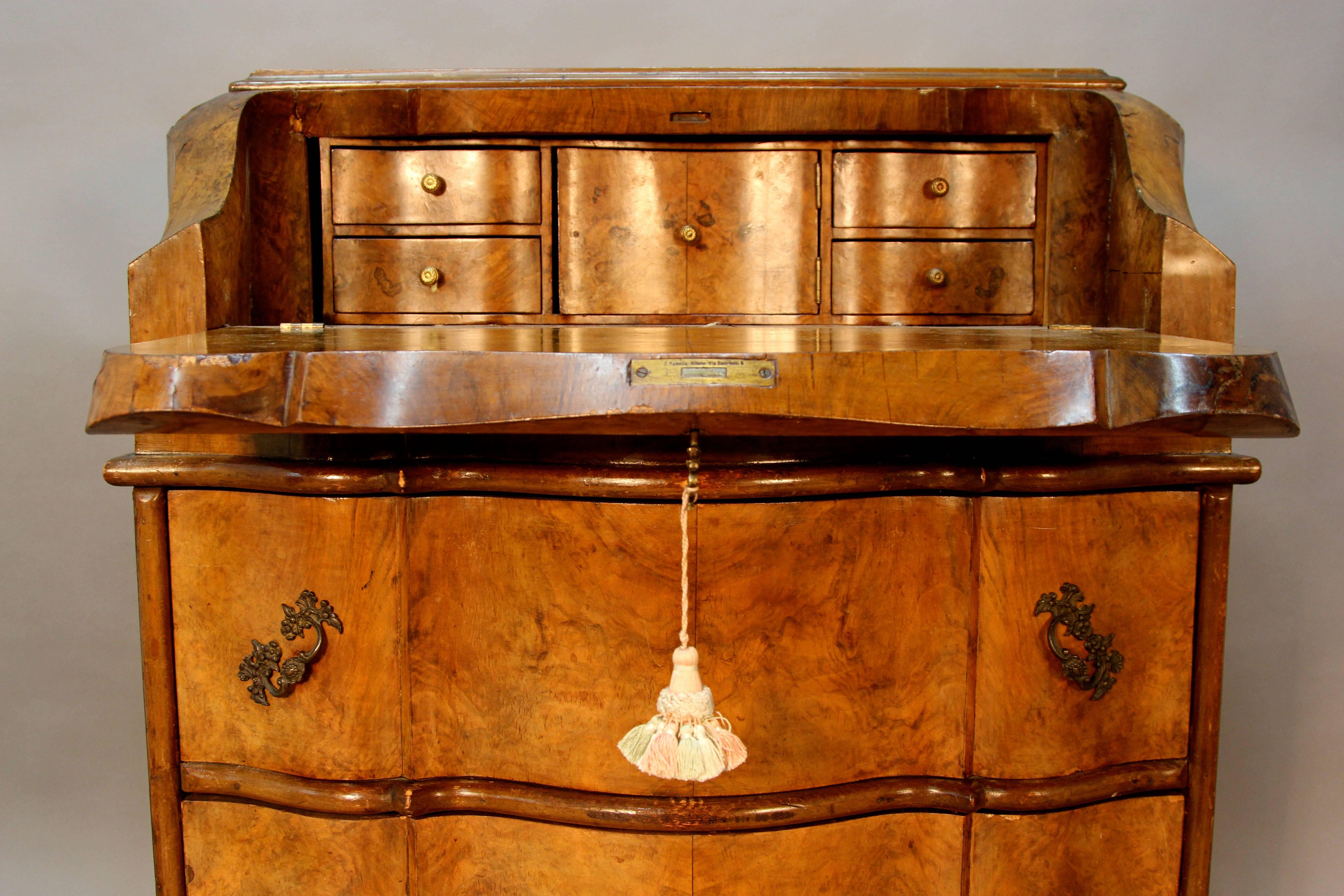 French Burled Walnut Wood Secretary and Two-Drawer Chest In Excellent Condition In Bridport, CT