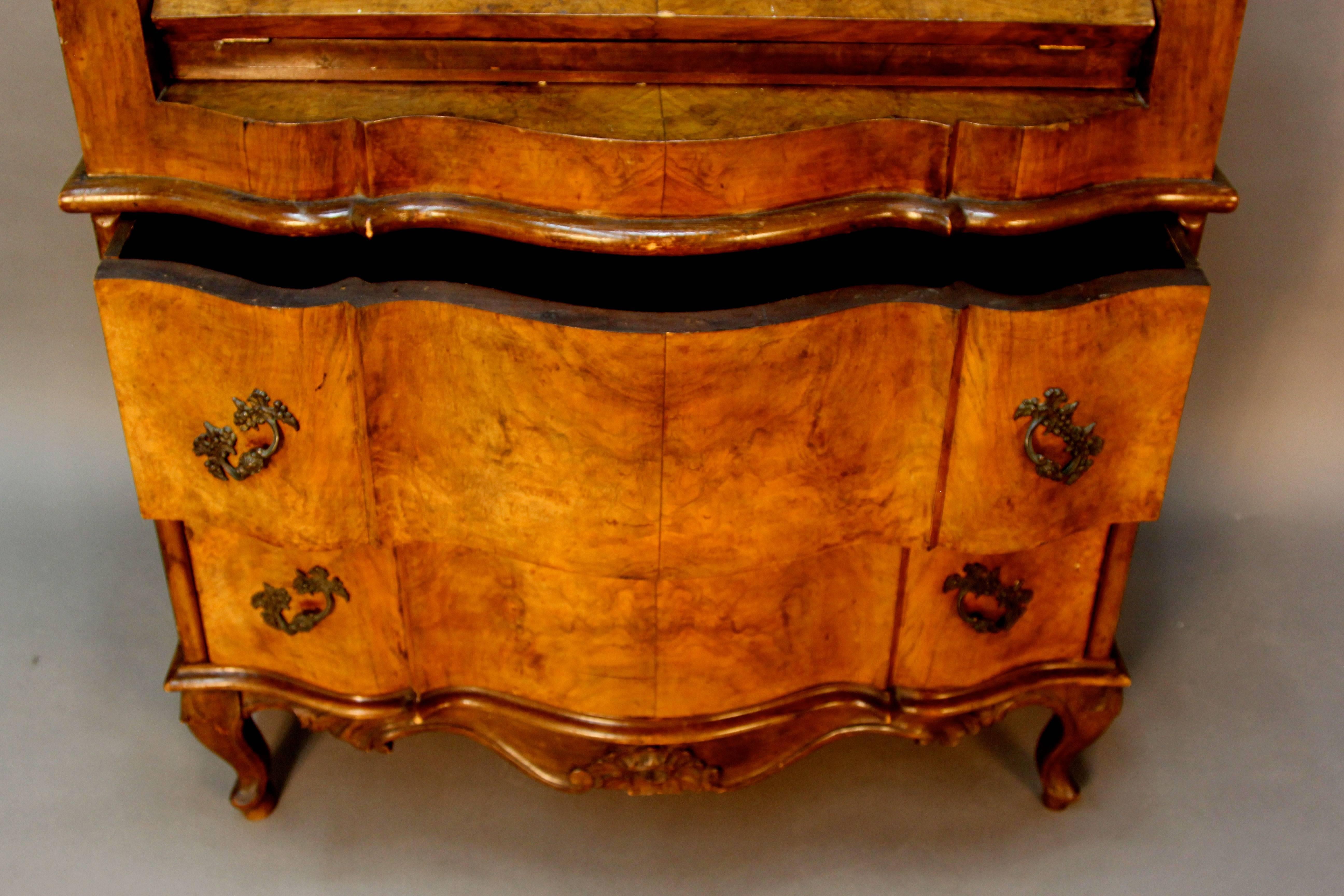 19th Century French Burled Walnut Wood Secretary and Two-Drawer Chest