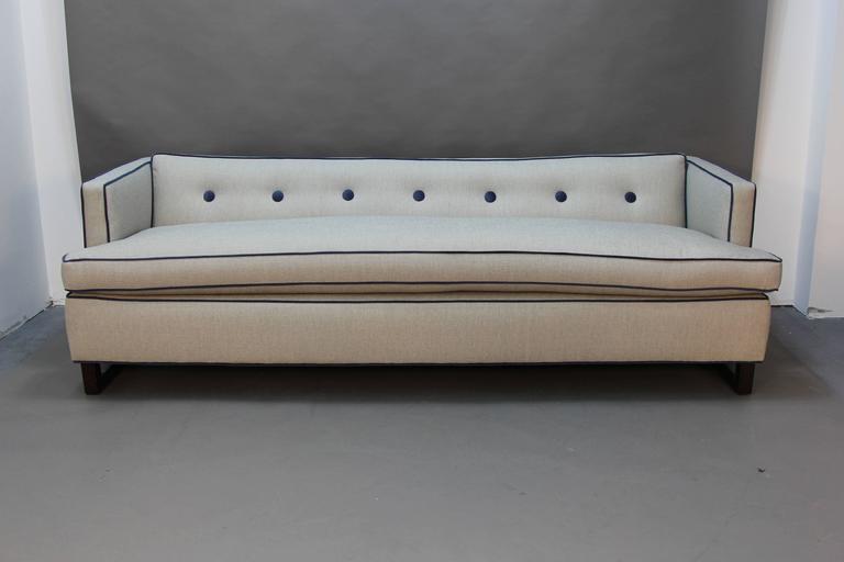 Newly Upholstered Velvet and Linen Sofa For Sale at 1stDibs