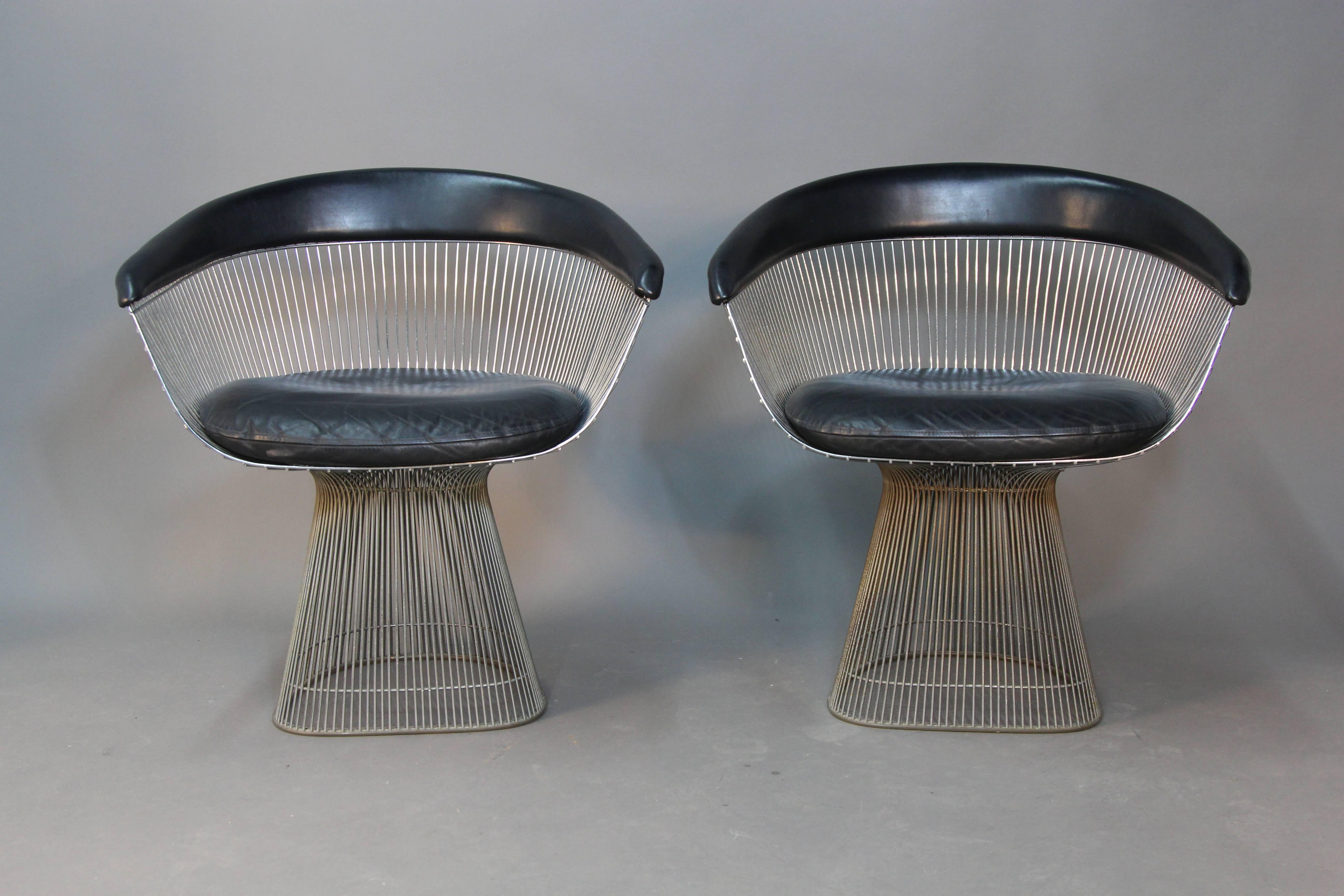 Original warren planter steel side chairs with leather upholstery.

Platner produced a furniture collection that has proved to be a continuing icon of 1960s modernism. He is also famed with designing several prominent interiors in New York City,