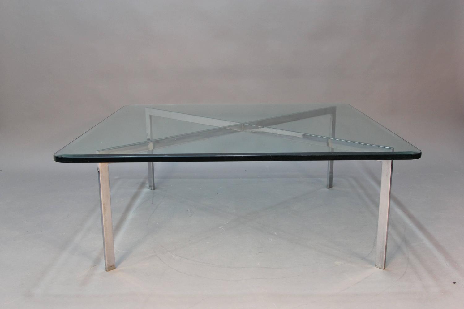 Chrome Barcelona Glass Top Coffee Table at 1stdibs