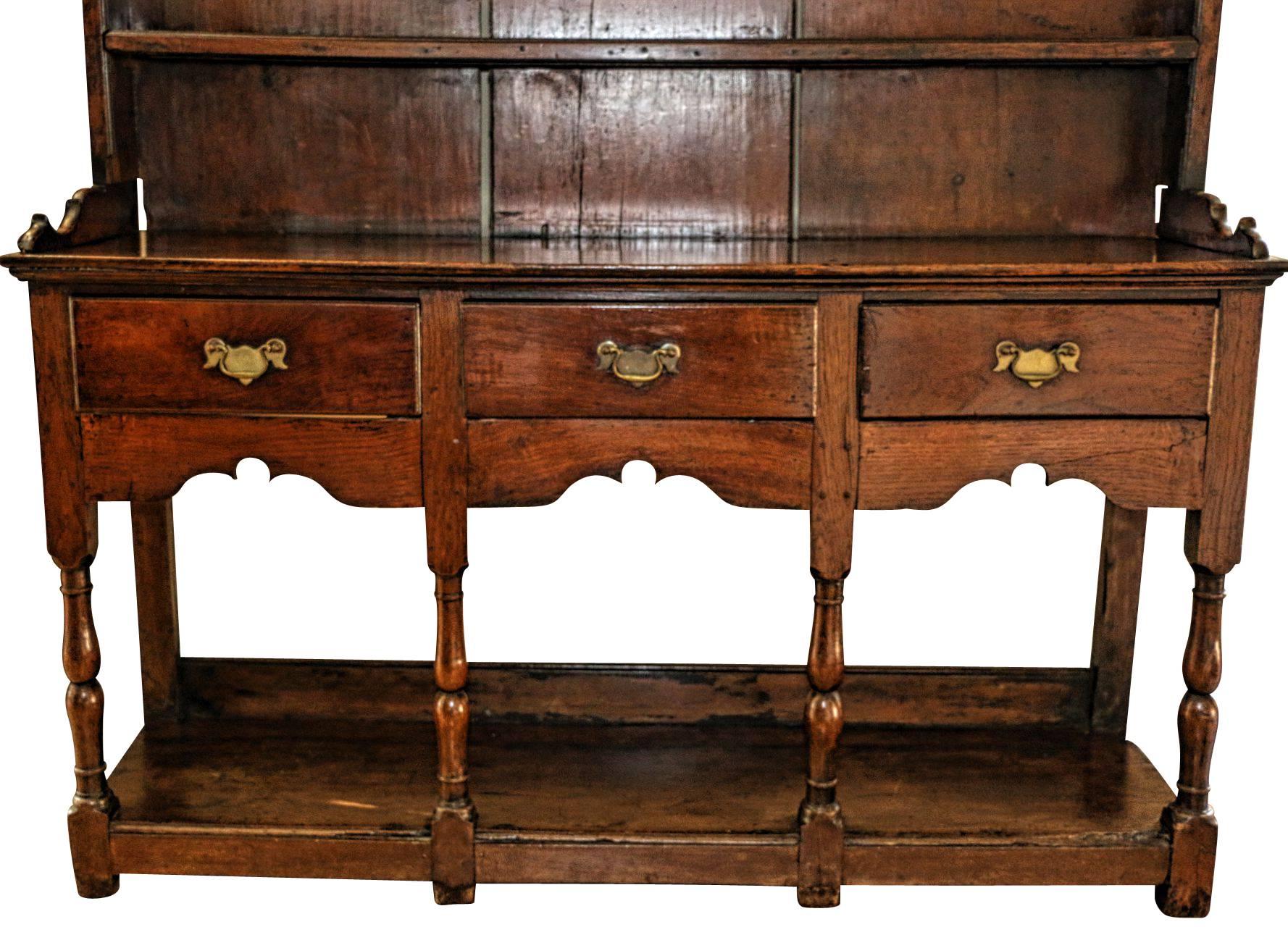 Rare Small Welsh Oak Dresser with rack and  potboard to base c.1770 2