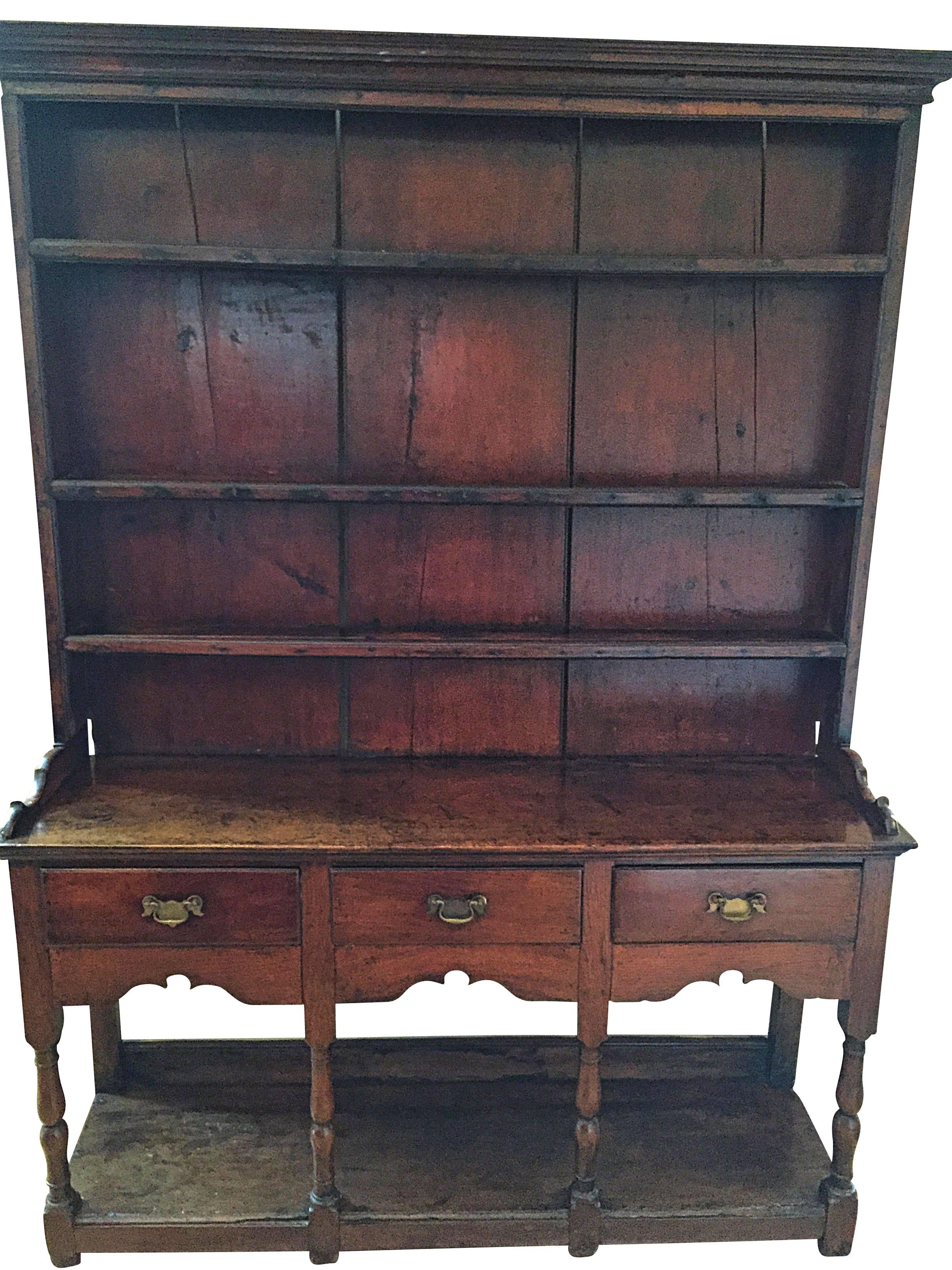 Rare Small Welsh Oak Dresser with rack and  potboard to base c.1770 4