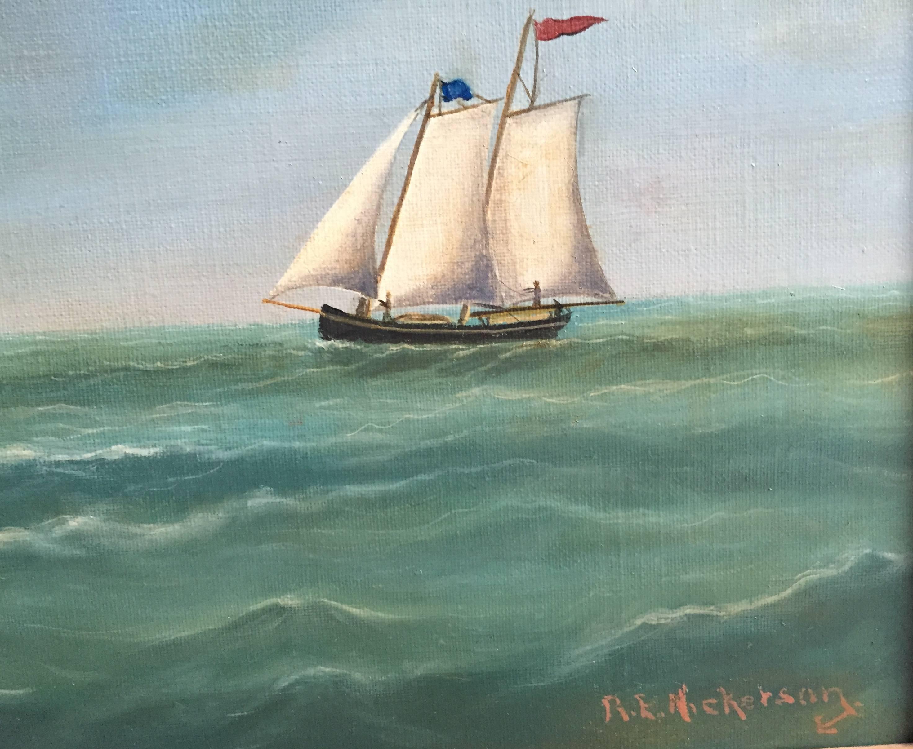 Canvas Reginald Nickerson (American, 1915-1999) Schooner NANTUCKET Marine Oil Painting For Sale