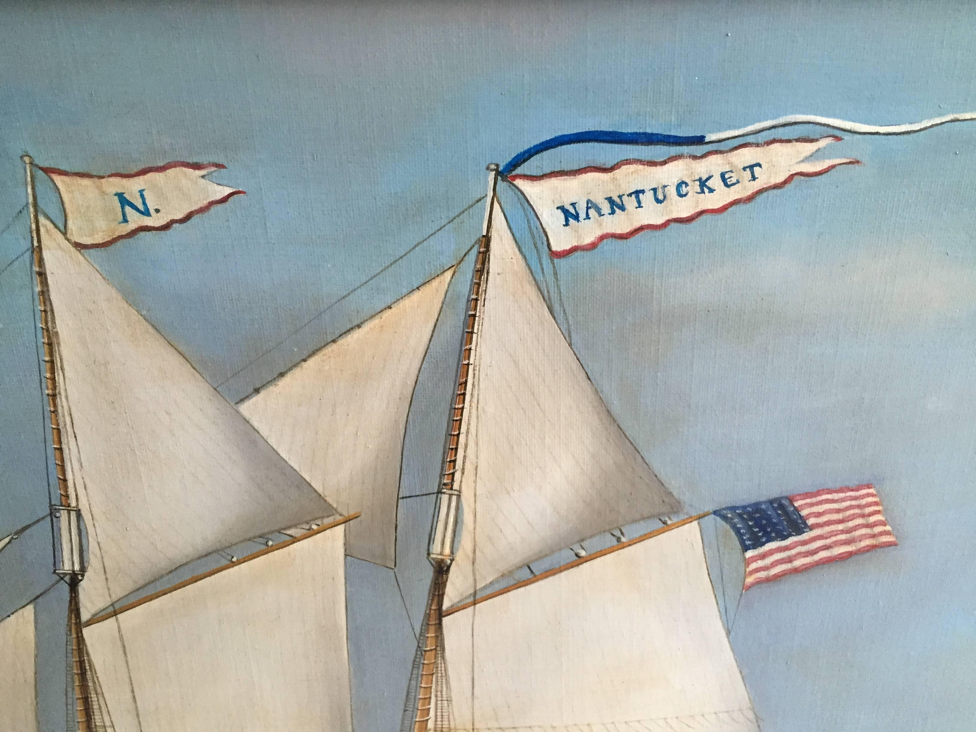 Reginald Nickerson (American, 1915-1999) Schooner NANTUCKET Marine Oil Painting For Sale 2