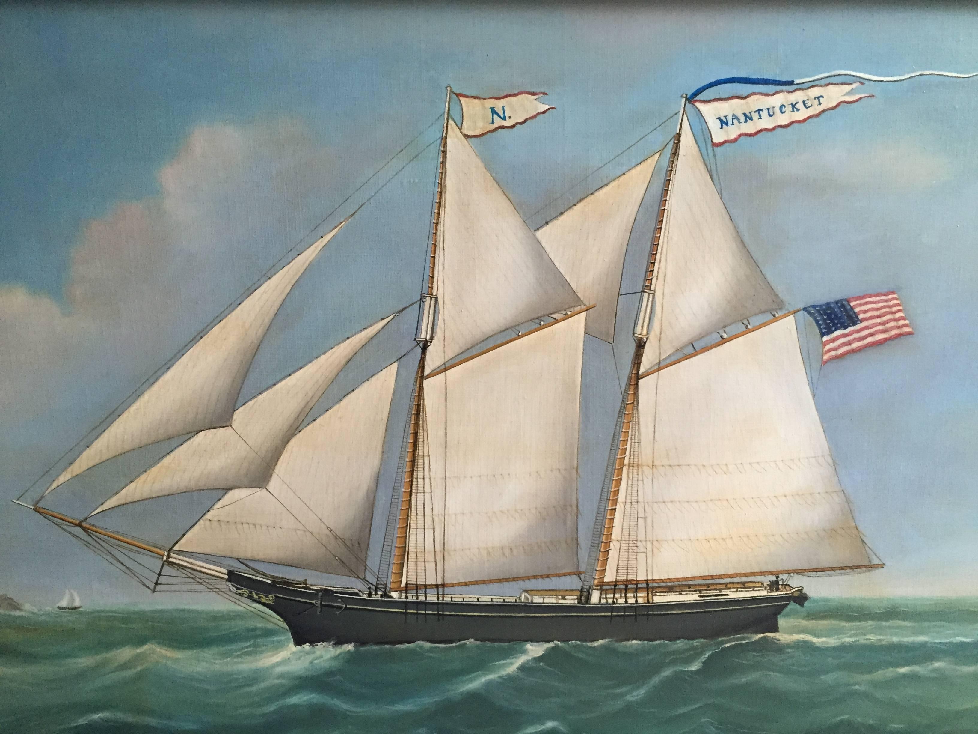 Reginald Nickerson (American, 1915-1999) Schooner NANTUCKET Marine Oil Painting For Sale 3