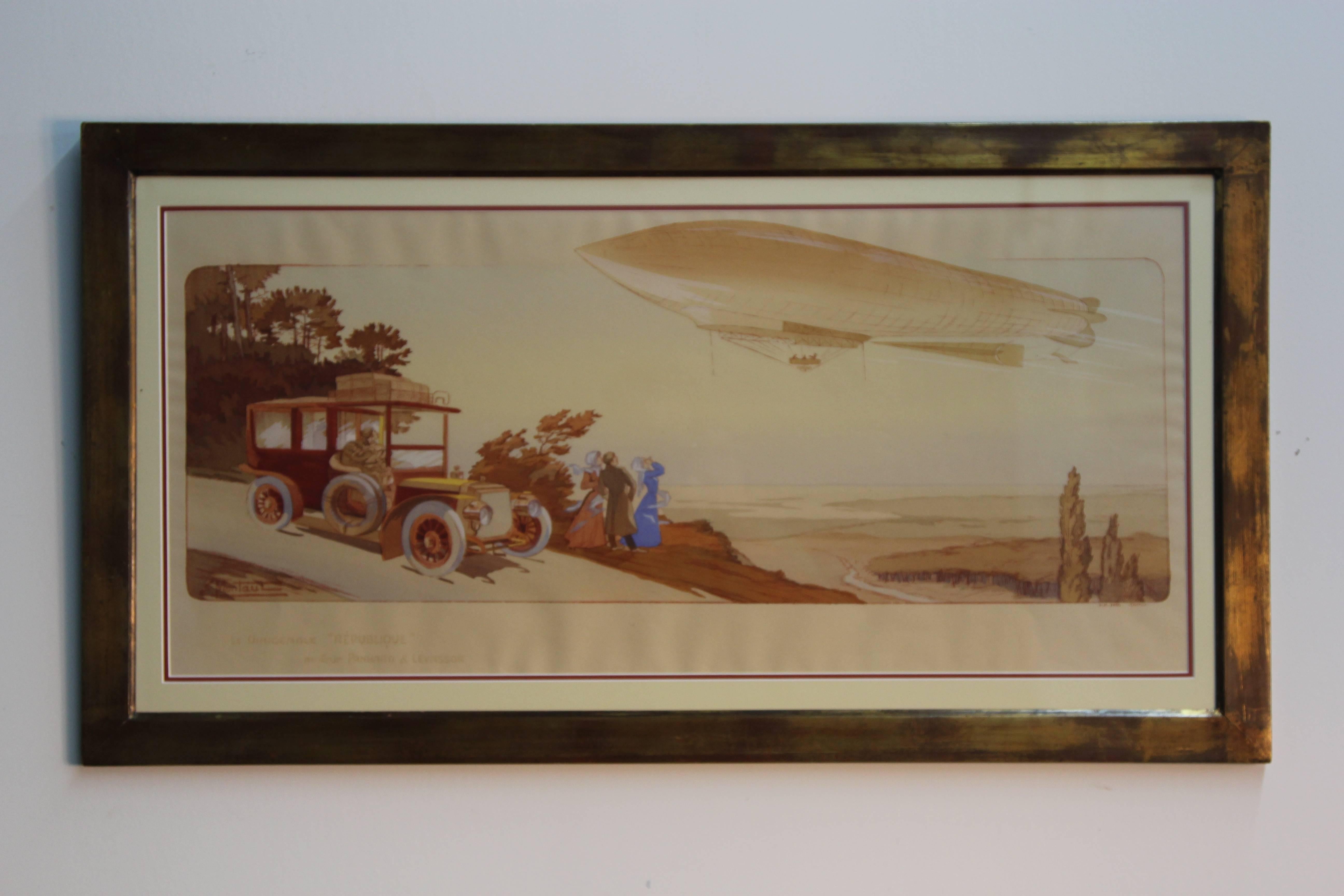 Rare set of four French vintage mobility lithographs, hand colored, circa 1910s-1920s. 2 by Gamy, 2 by E. Montaul.