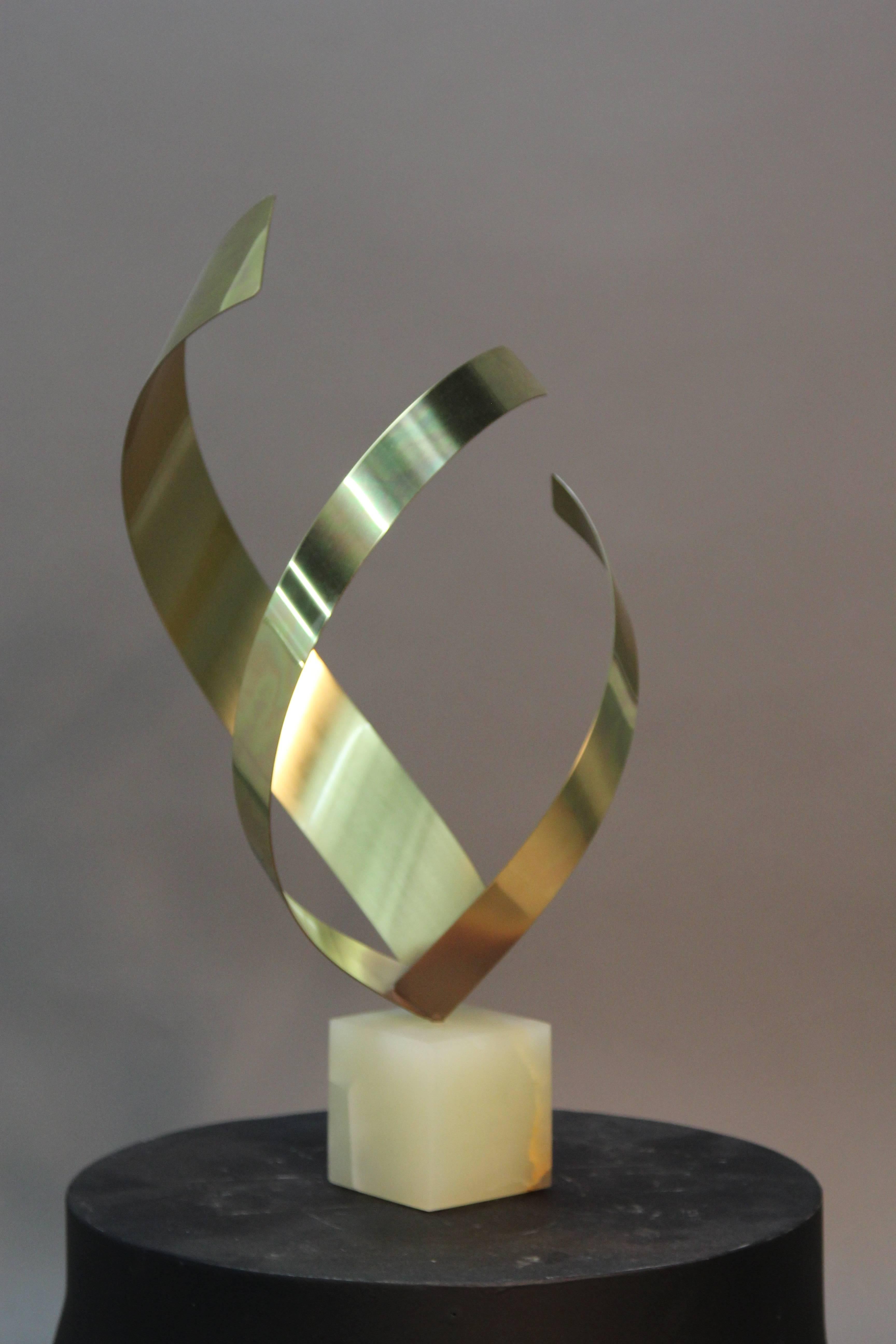 Modern Curtis Jere Flame/ Ribbon Sculpture with Onyx Base For Sale