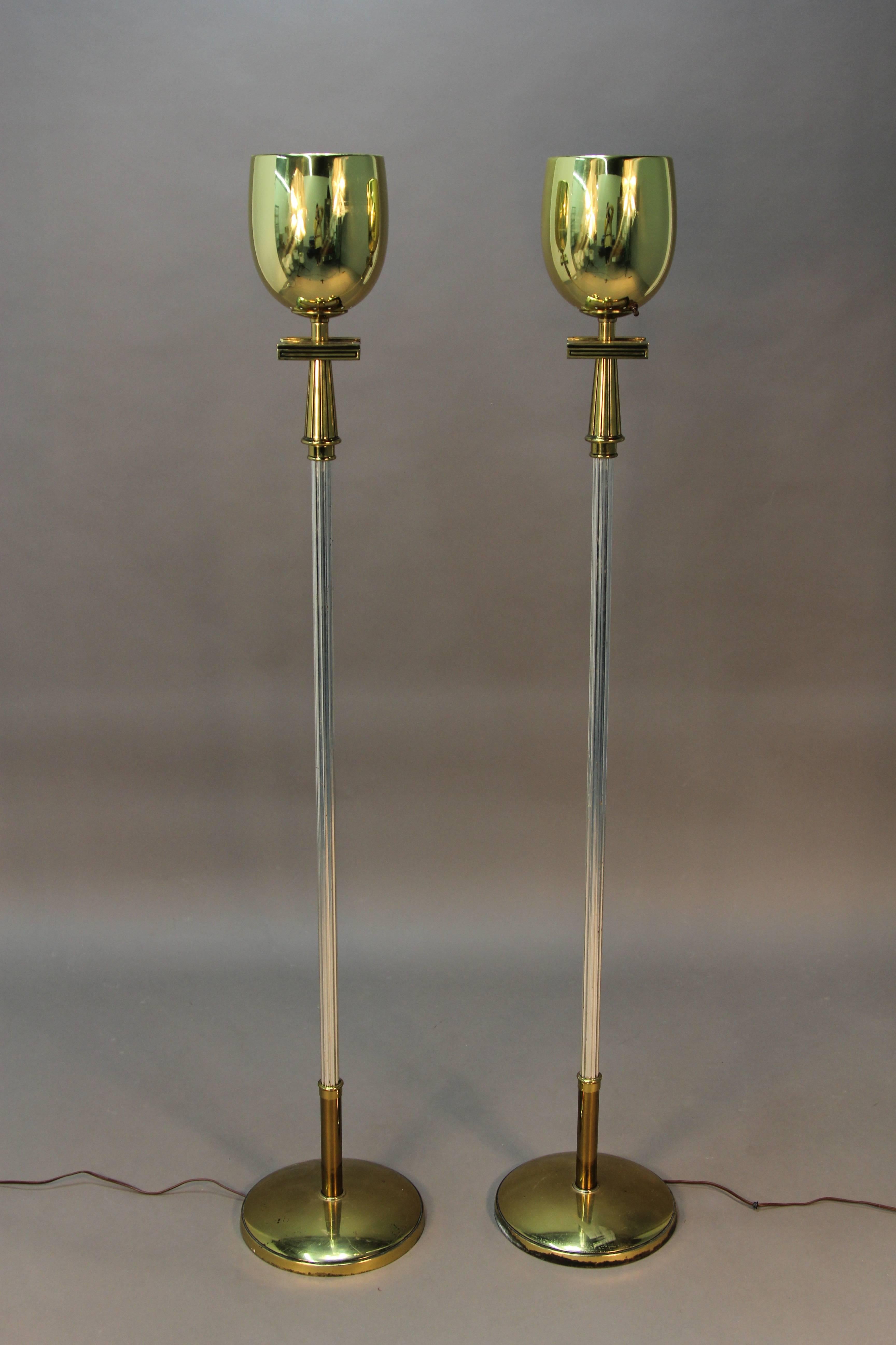 Late 20th Century Pair of Tommi Parzinger Torchiere Floor Lamps