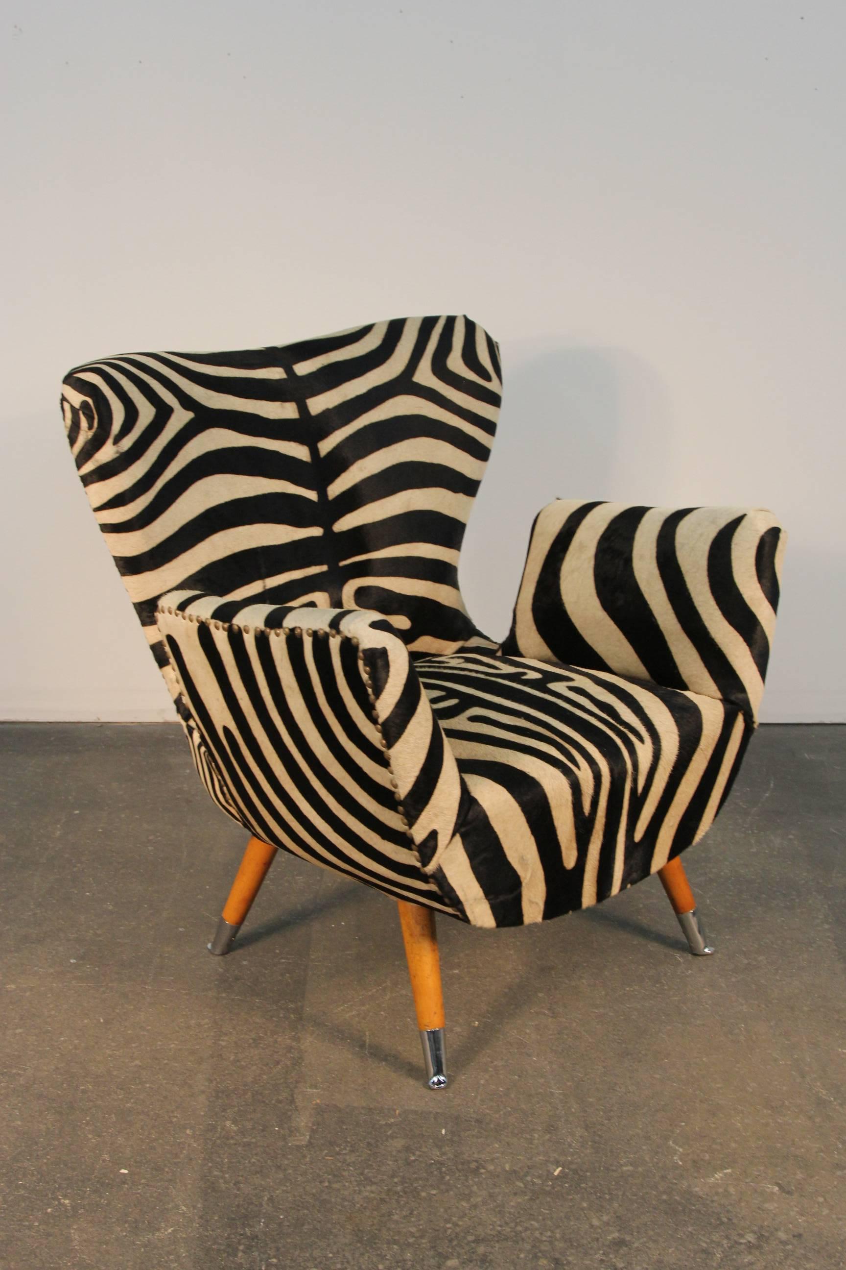 Mid-Century Modern Incredible Pair of Zebra Print Cowhide Chairs