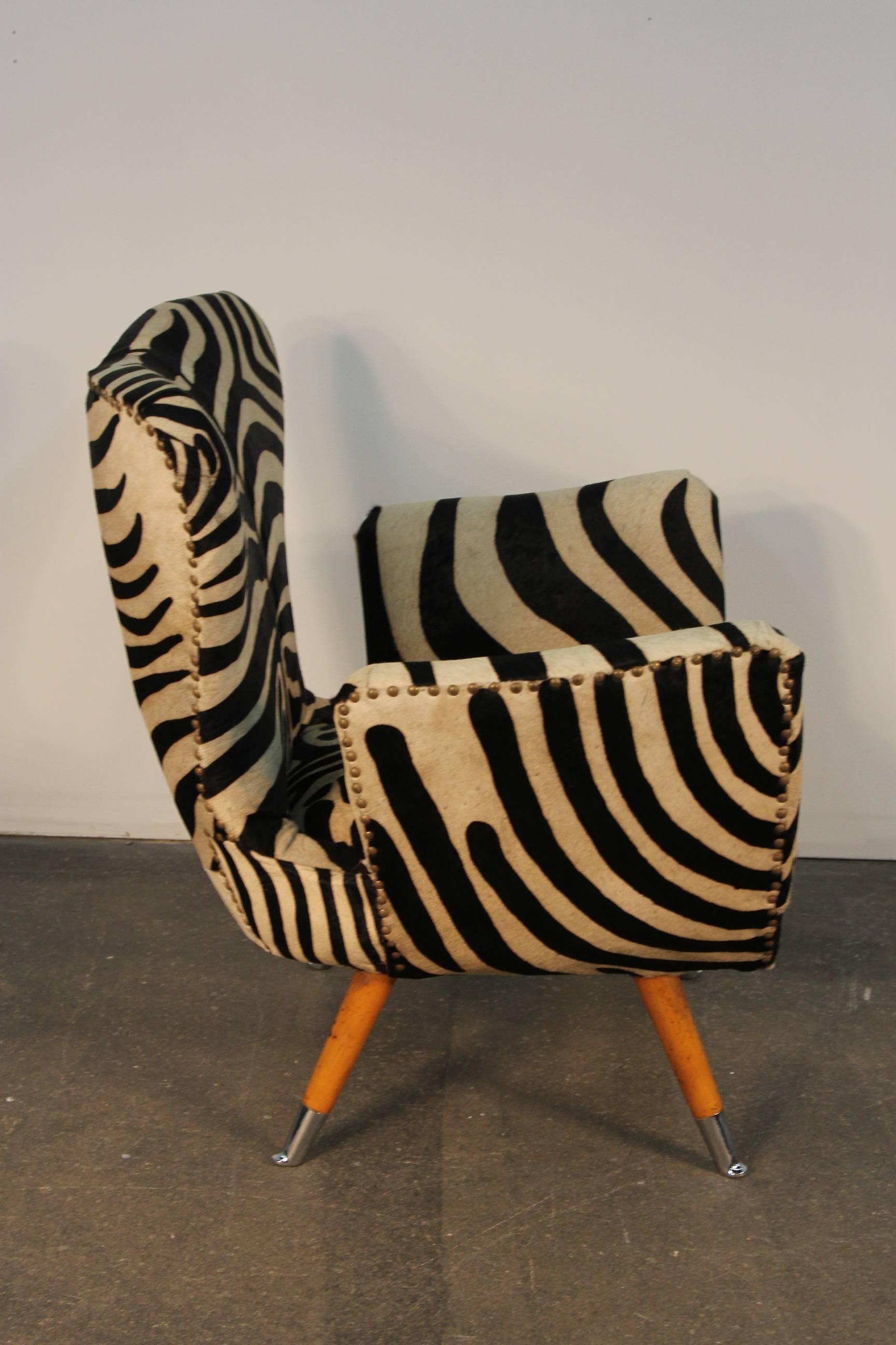 Incredible Pair of Zebra Print Cowhide Chairs In Excellent Condition In Bridport, CT