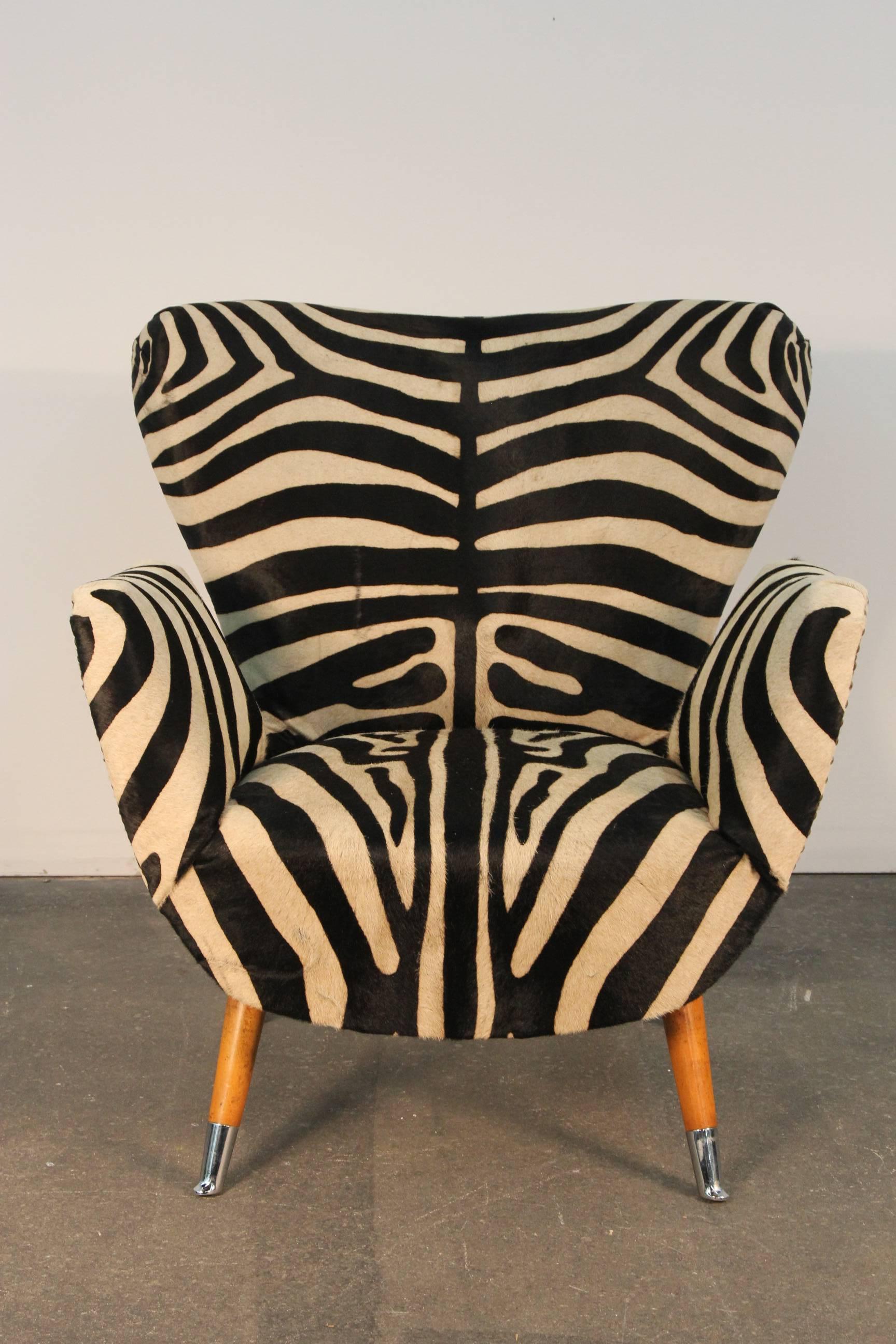 Incredible Pair of Zebra Print Cowhide Chairs 1