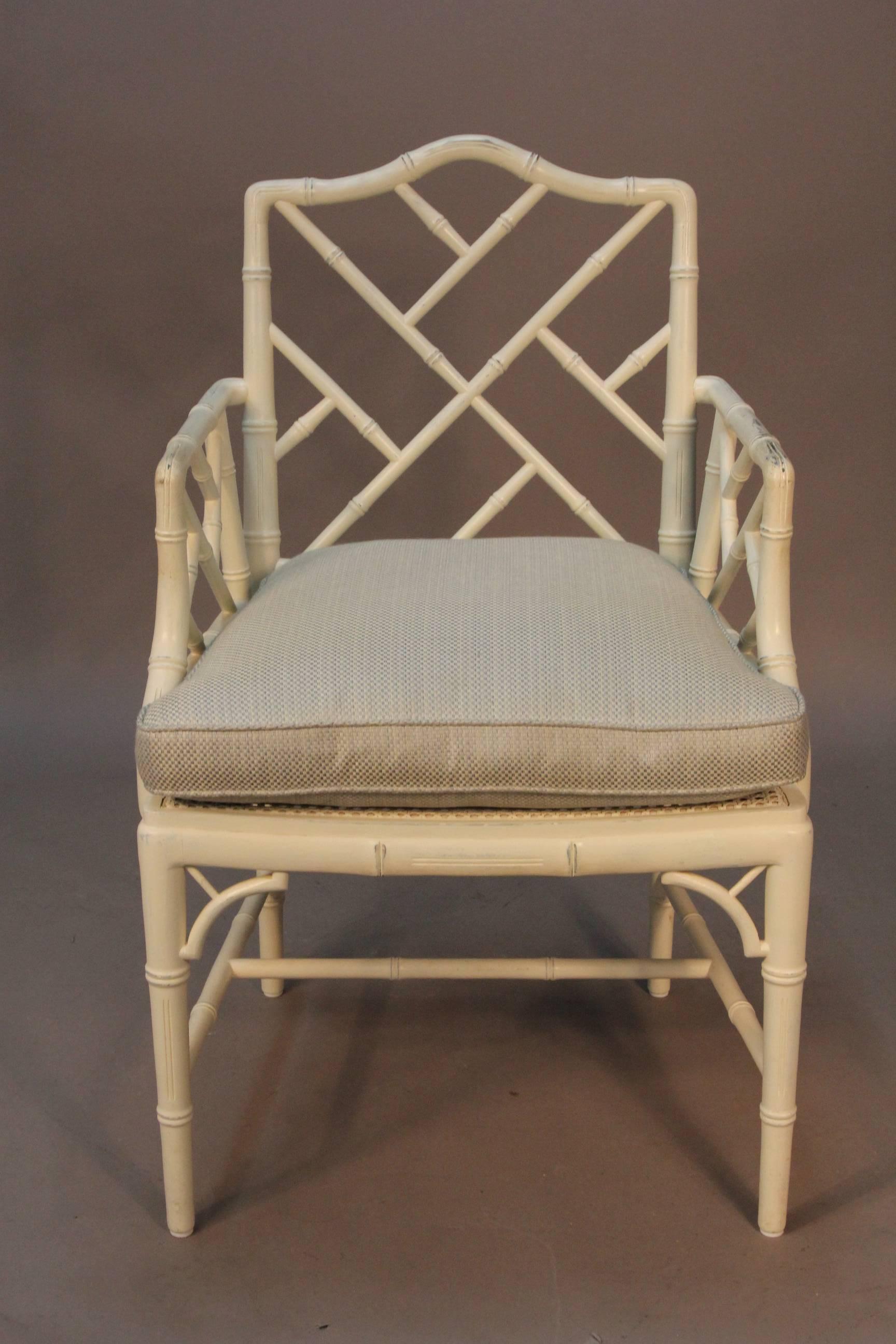 Wood Chippendale Style Set of Six Faux Bamboo Chairs For Sale