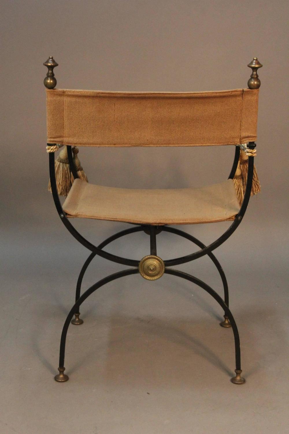 Savonarola Chair, Iron with Brass Finials For Sale at 1stdibs