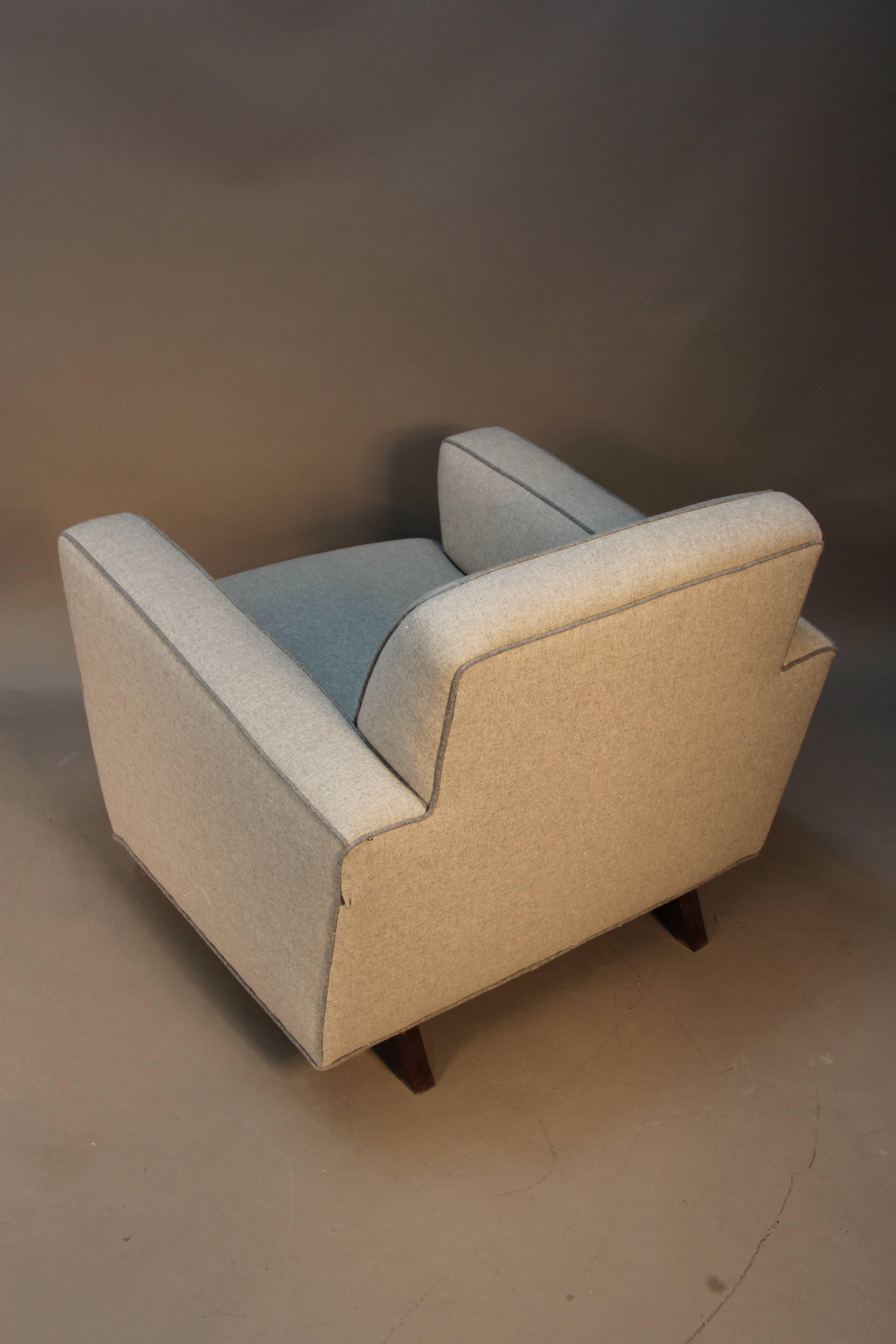 Wool Pair of Mid-Century Modern Newly Upholstered Club Chairs For Sale