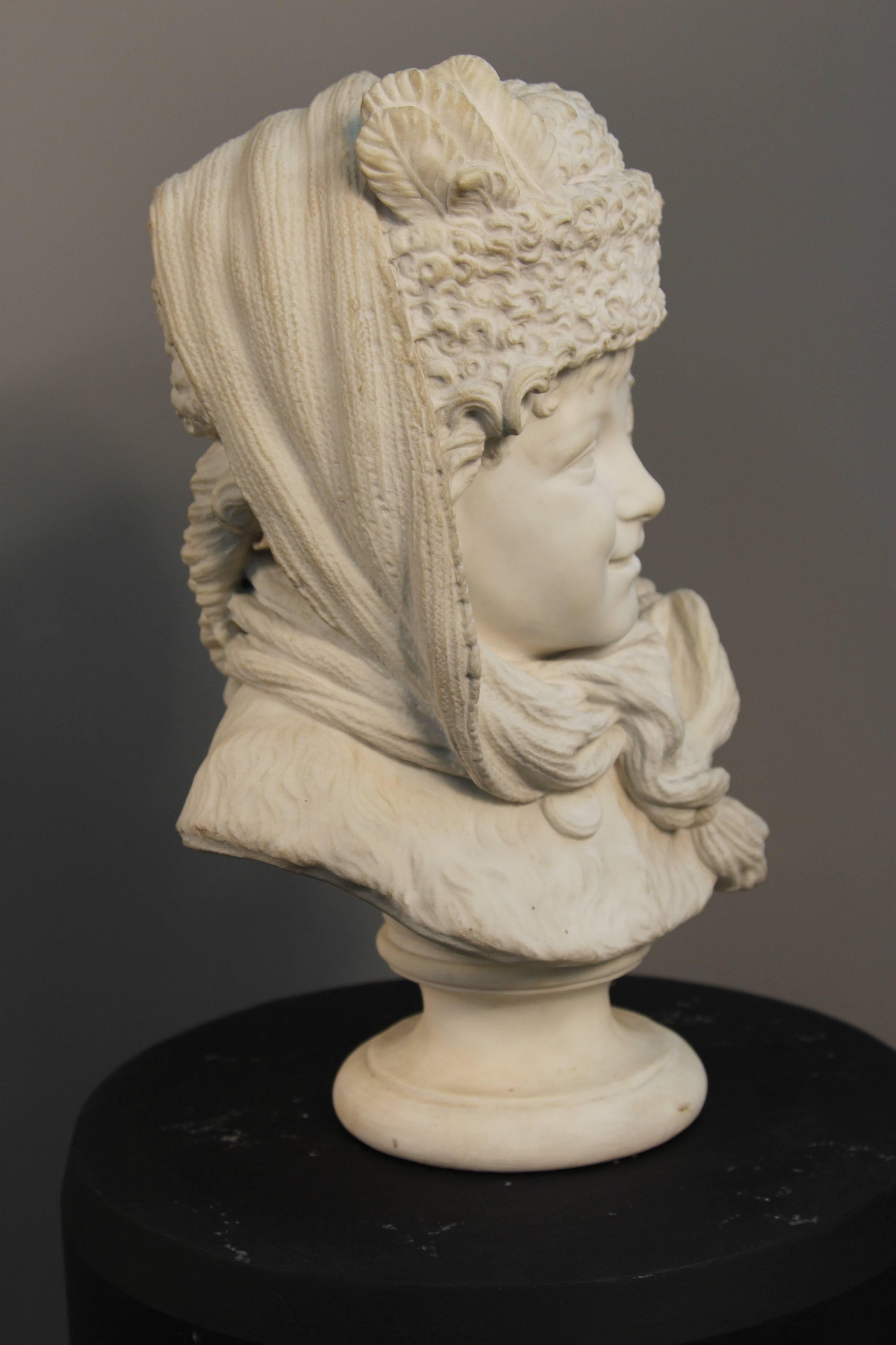 Antique Marble Sculpture of Russian Boy In Excellent Condition For Sale In Bridport, CT