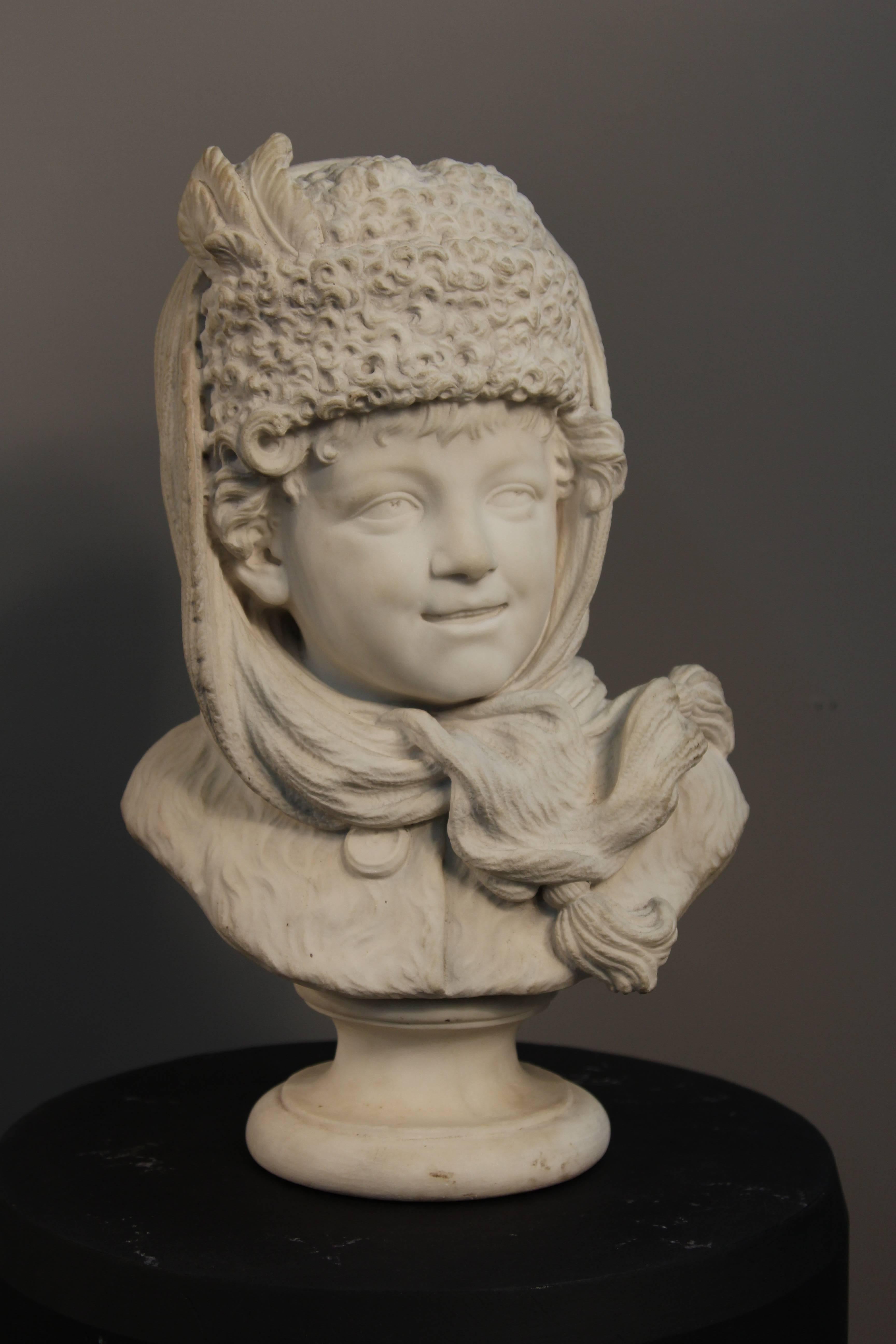 Carrara Marble Antique Marble Sculpture of Russian Boy For Sale