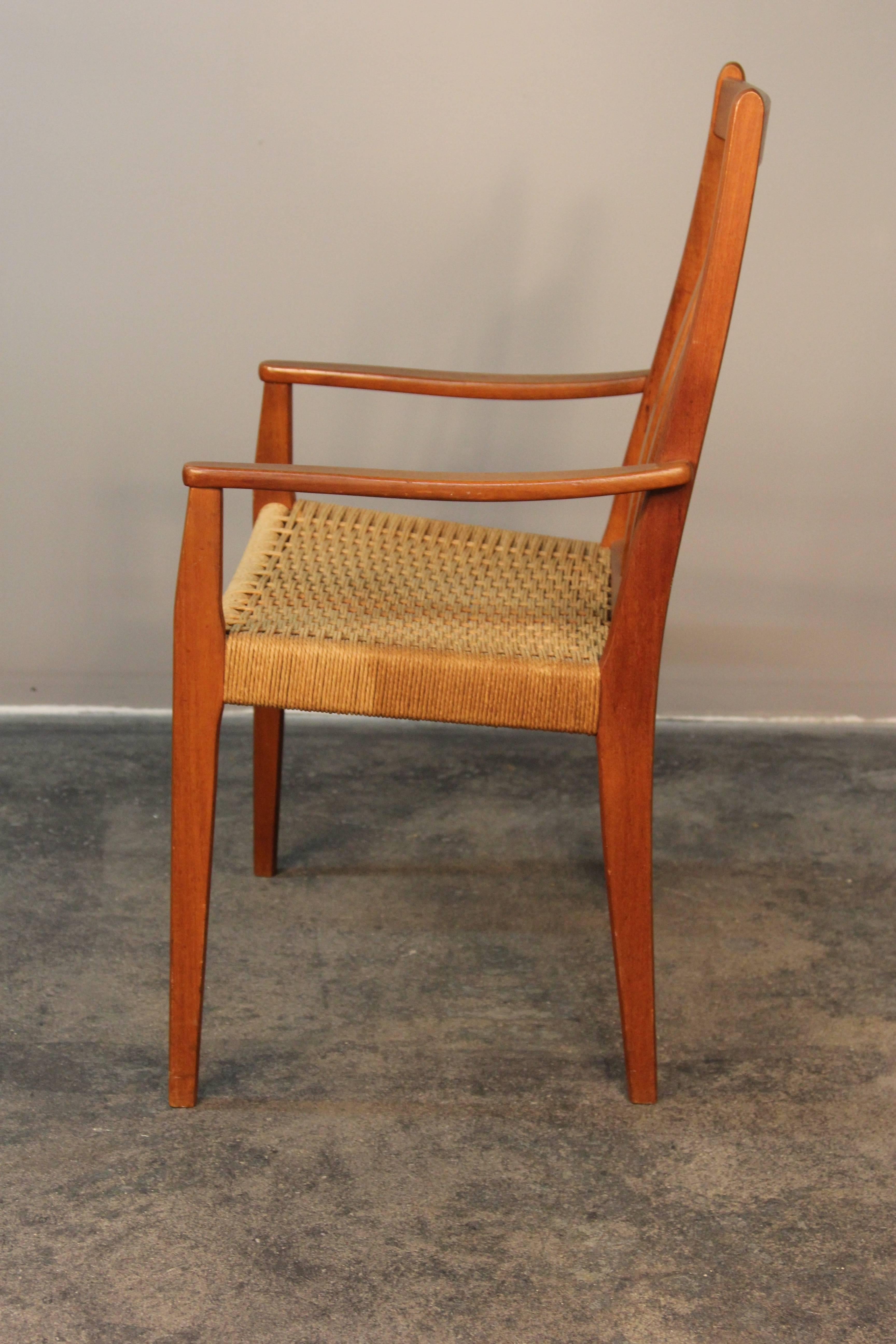 Pair of Danish Teak High Back Armchairs with Danish Cord Seats In Good Condition For Sale In Bridport, CT