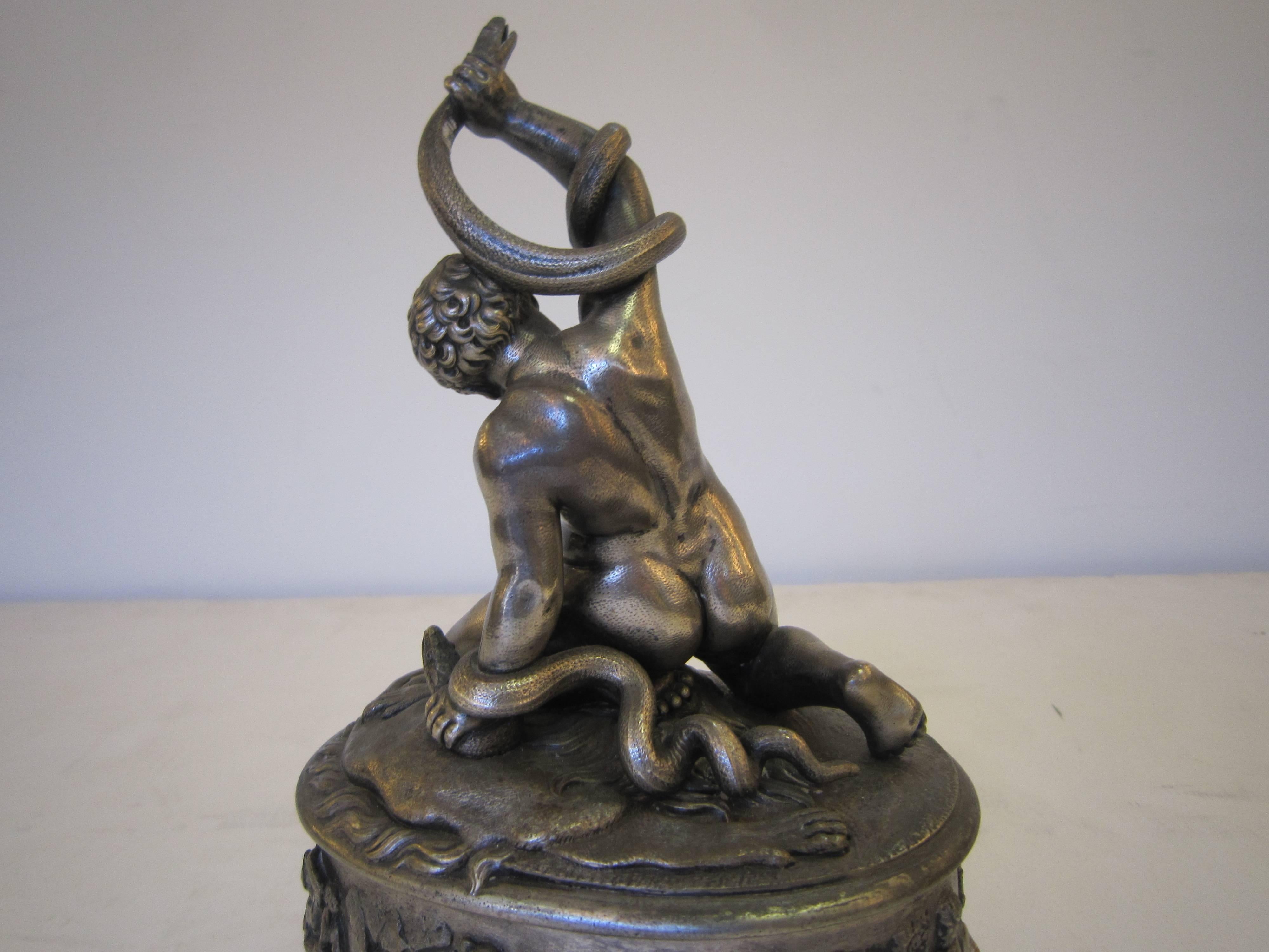 19th Century  Small Sculpture of a Nude Boy on Malachite Base, Benjamin Schlick Mid-19th Cent For Sale