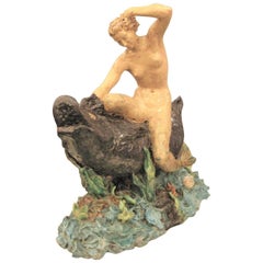 Vintage French "Piece Unique" Ceramic Sculpture of a Mermaid Signed, H. Gauthier