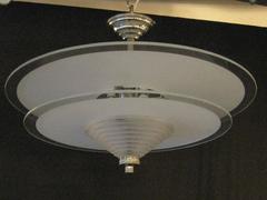 French Art Deco Frosted Glass Chandeliers by Leleu