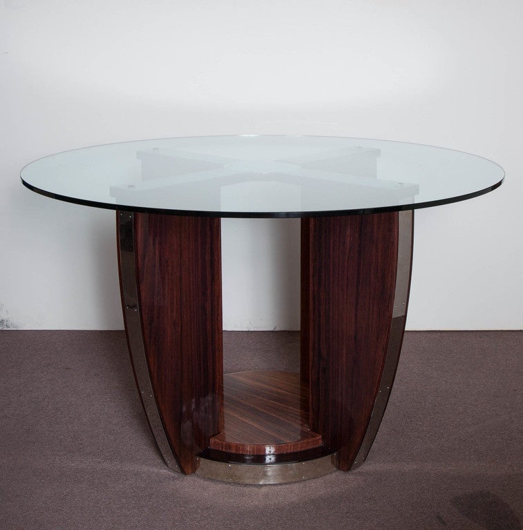 French Art Deco Dining/Center Table in Rosewood and Nickel, Louis Sognot In Excellent Condition In New York City, NY