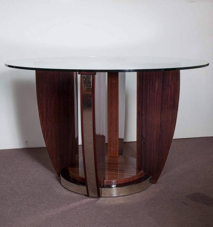 20th Century French Art Deco Dining/Center Table in Rosewood and Nickel, Louis Sognot