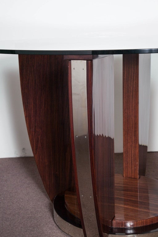French Art Deco Dining/Center Table in Rosewood and Nickel, Louis Sognot 2
