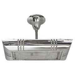 French Modernist Art Deco billiard chandelier highly polished nickel & GlassRods