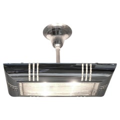 French Modernist Art Deco billiard chandelier highly polished nickel & GlassRods