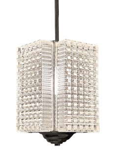Rectangular 4 panel architectural lantern, art glass, polished nickel & chrome