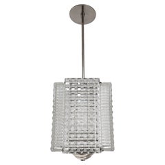 Rectangular 4 panel architectural lantern, art glass, polished nickel & chrome