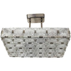 Large Mid-Century Modern rectangular chandelier in glass and nickel