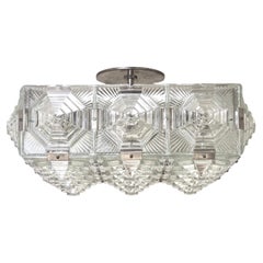 Art Deco Revival Geometric Glass Flush Mount /Ceiling pendant w/ nickeled clips