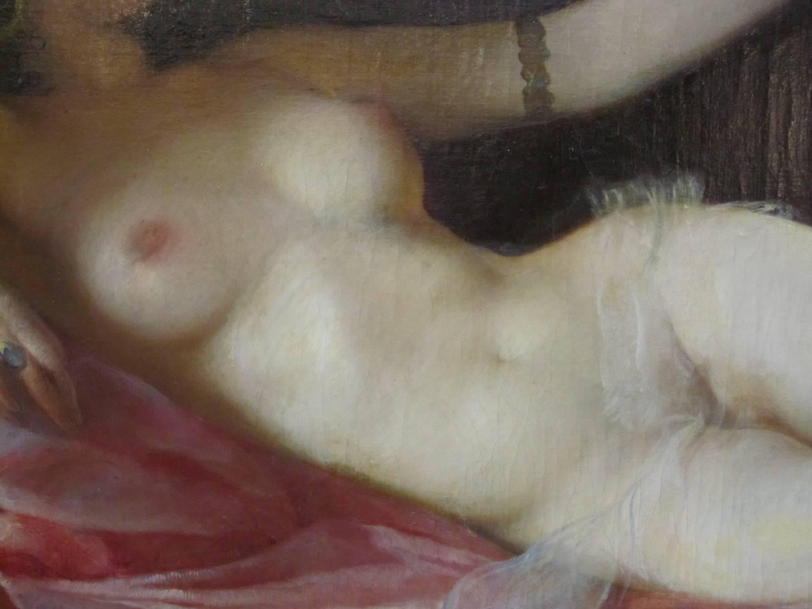 Hungarian Maria Szantho, Original Oil on Canvas, Reclining Nude, circa 1930