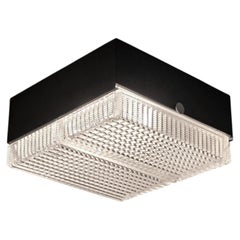 Modernist original Flush-Mount Chandelier in frosted art glass & black metal