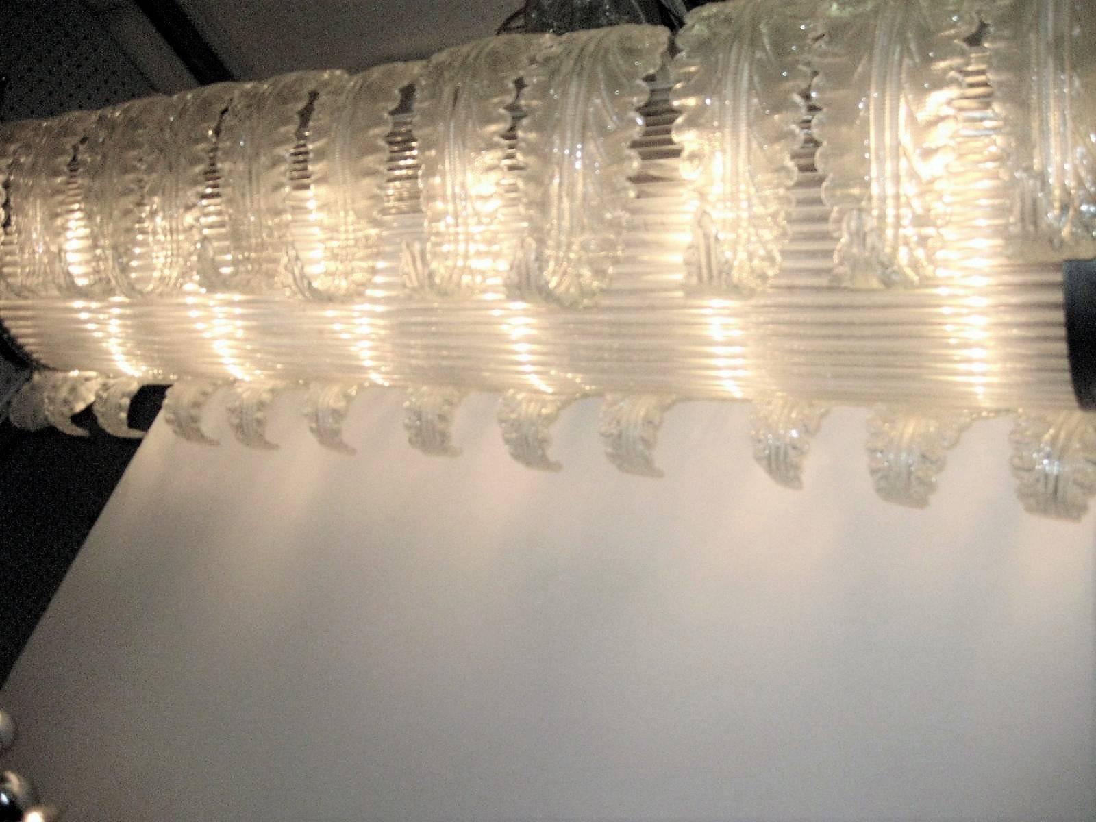 Italian Very Large Barovier e Toso Handblown, Frosted Glass Rectangular Chandelier