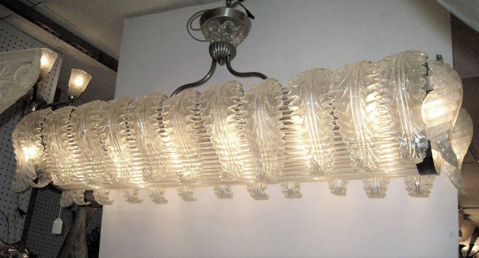 Very Large Barovier e Toso Handblown, Frosted Glass Rectangular Chandelier 1