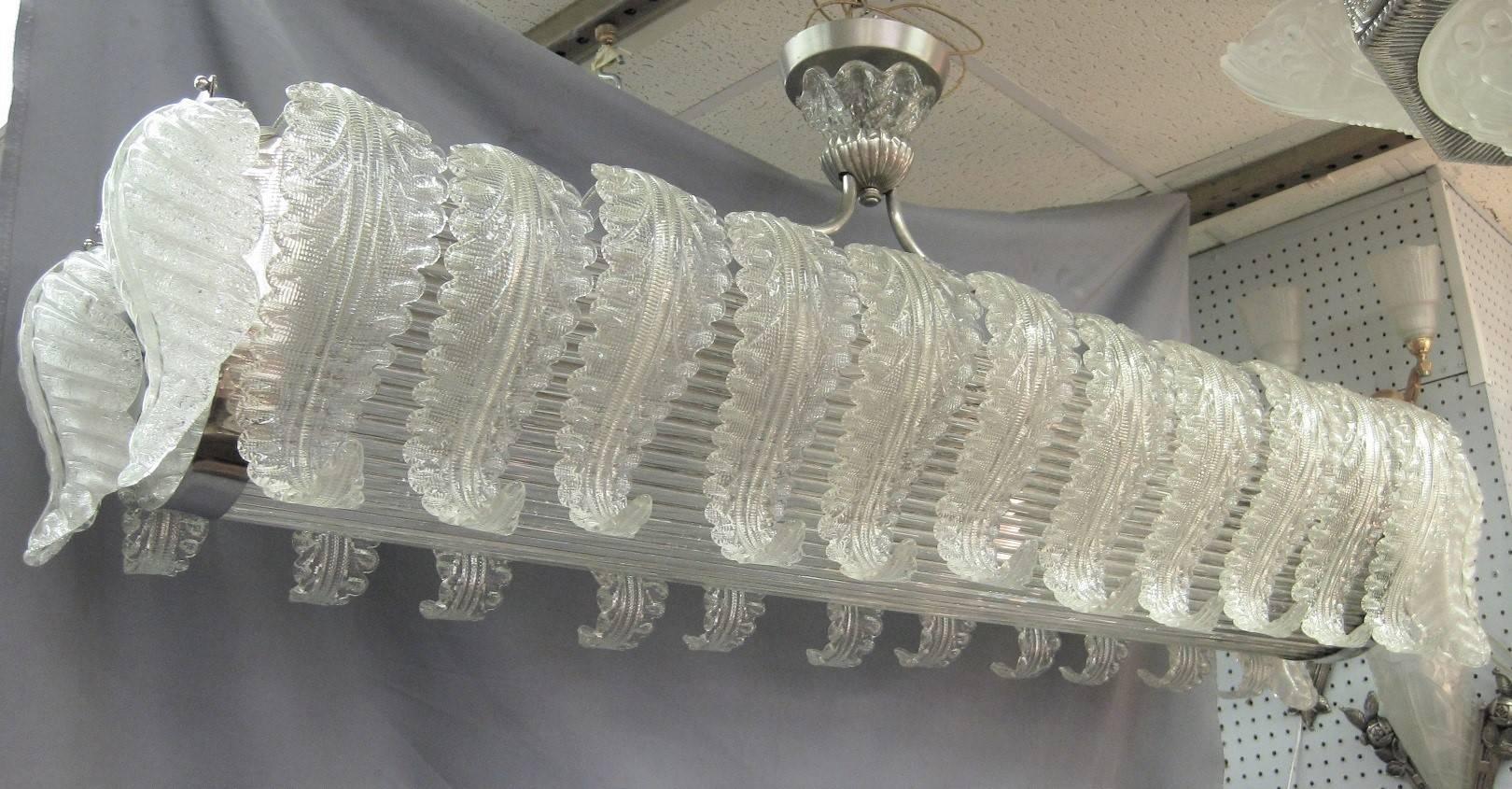 20th Century Very Large Barovier e Toso Handblown, Frosted Glass Rectangular Chandelier