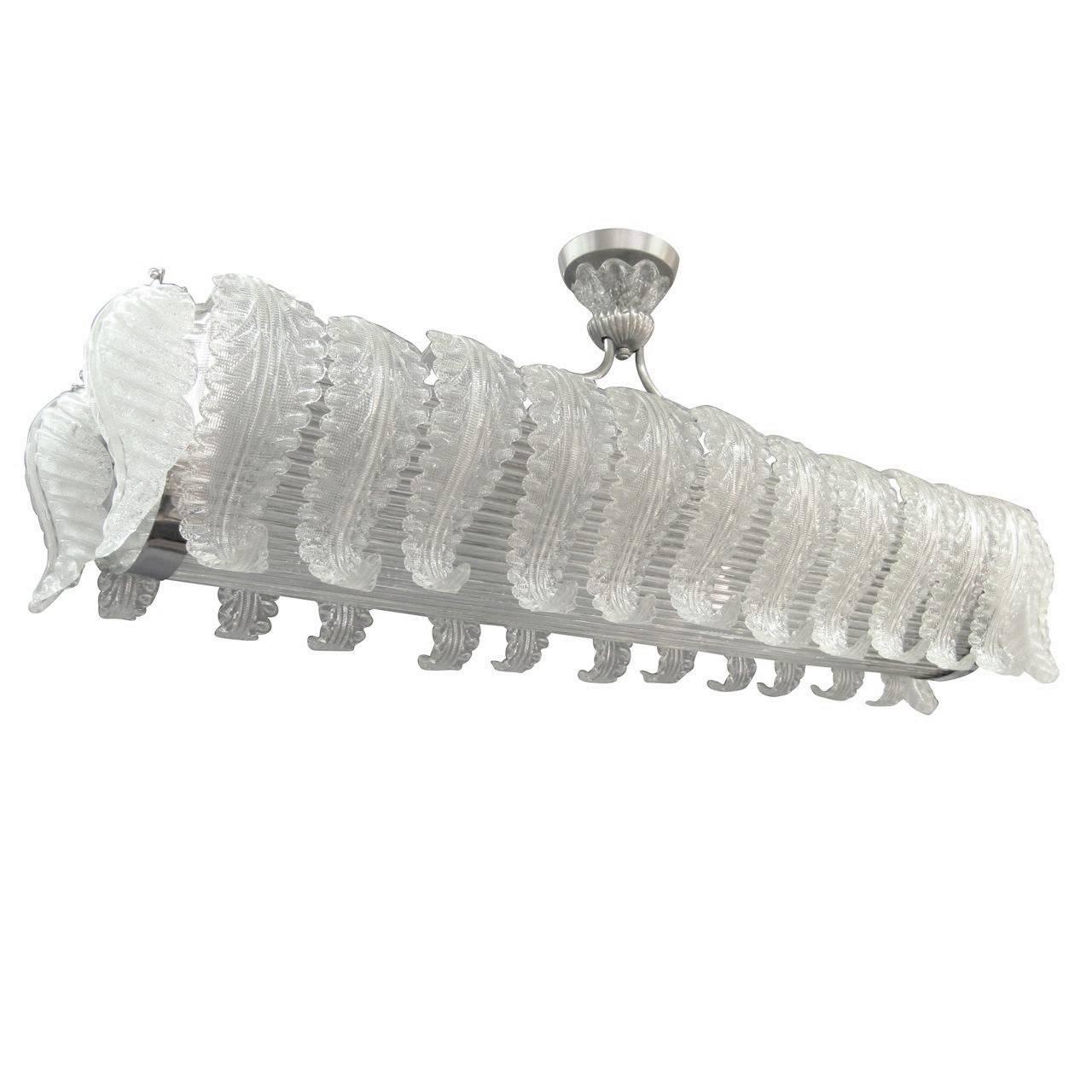 Very Large Barovier e Toso Handblown, Frosted Glass Rectangular Chandelier