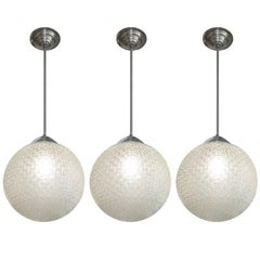 Used French Modernist Glass Globe Shaped Chandeliers one two or three