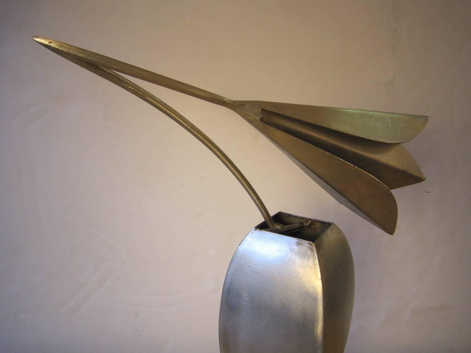 Brutalist Abstract Cubist Steel Sculpture Signed Peter Charles, 1988