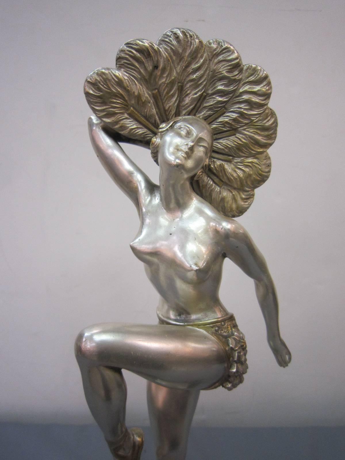 Fine Art Deco Bronze Fan Dancer in Silver and Parcel-Gilt Signed: H. Molins 4