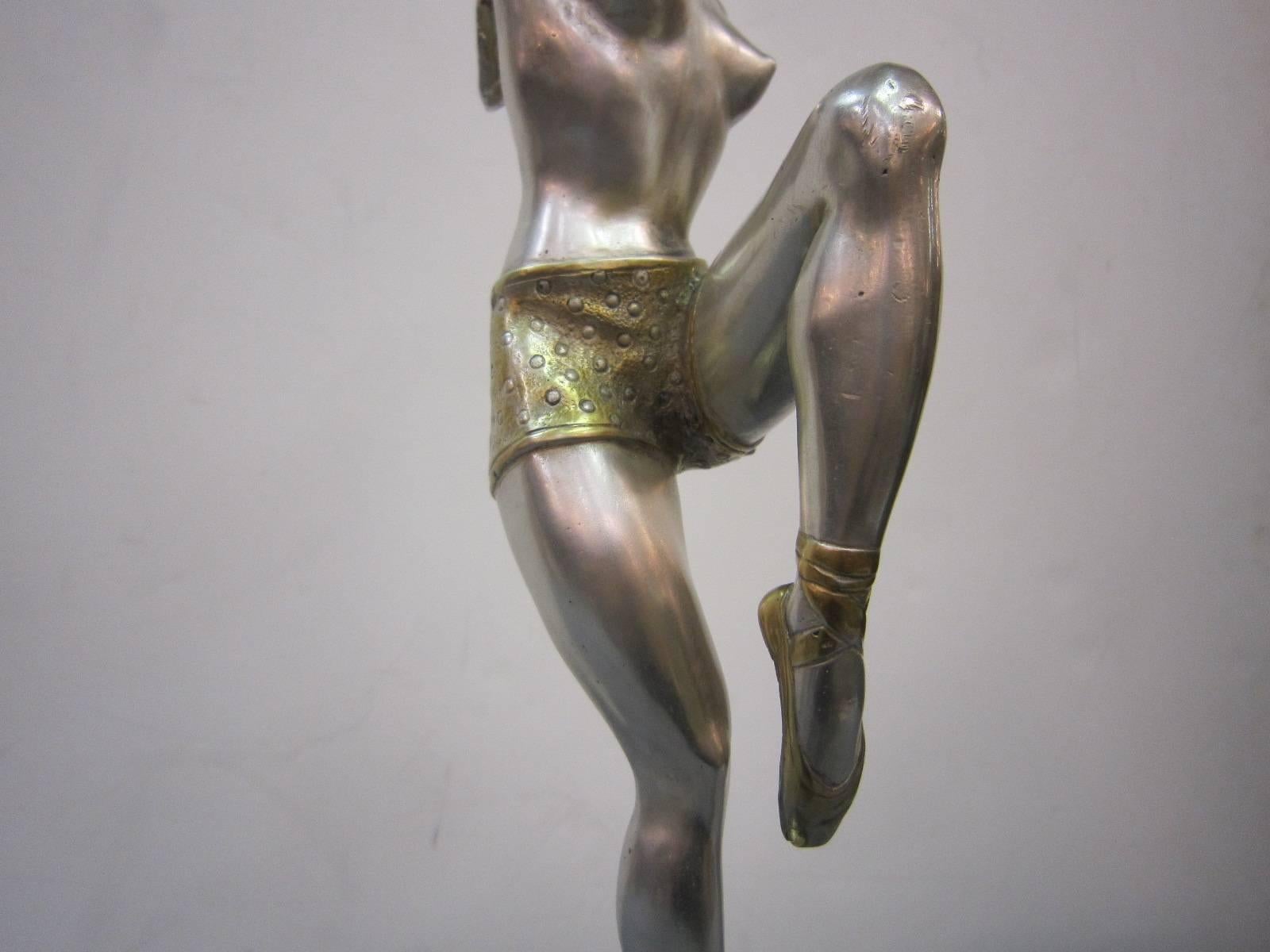Fine Art Deco Bronze Fan Dancer in Silver and Parcel-Gilt Signed: H. Molins 3