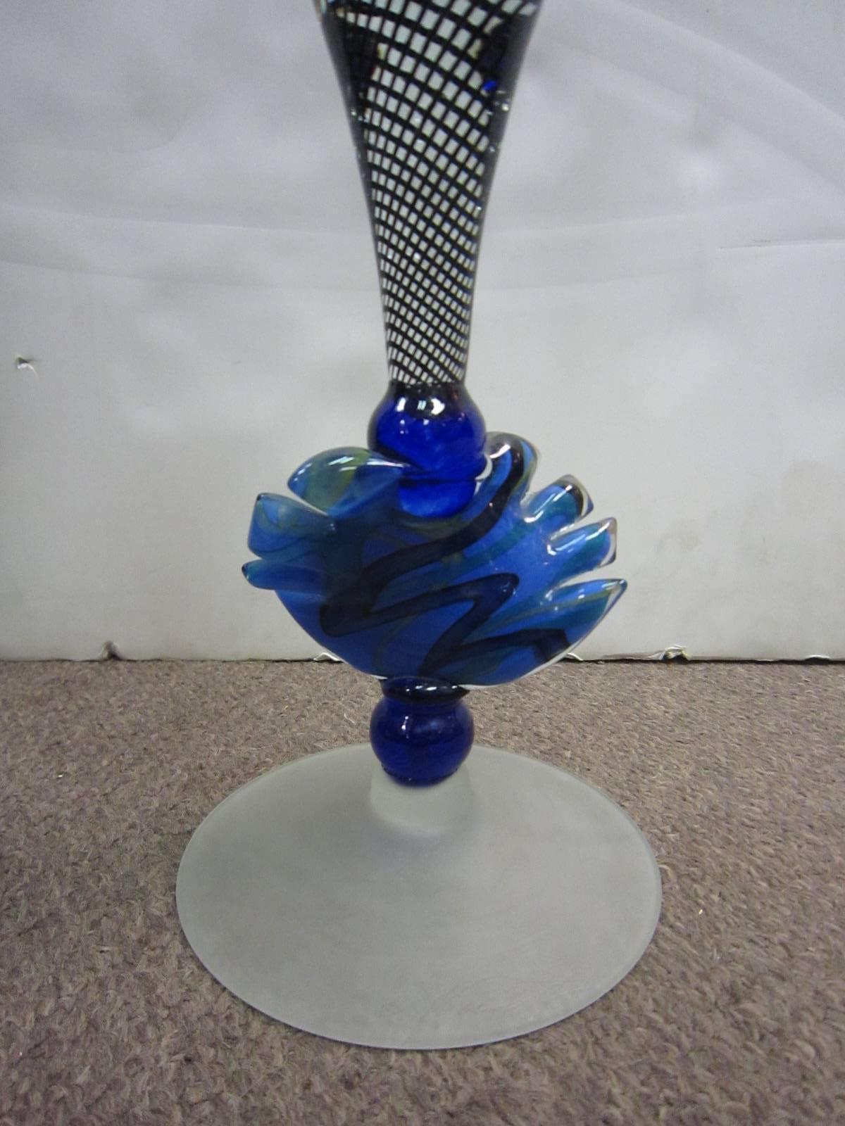 20th Century Two Tall Handblown Murano Candlestick Holders