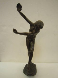 Tall French Art Deco Original Bronze Cymbal Dancer by L. Dupuy