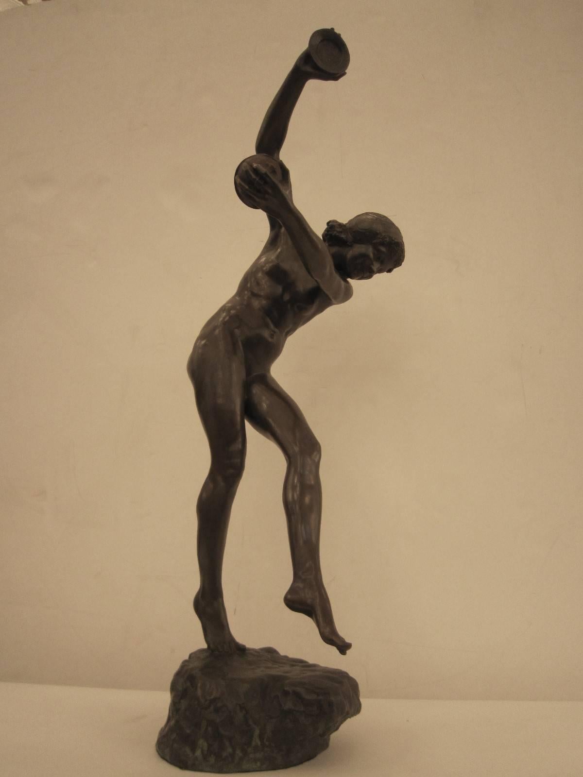 Tall French Art Deco Original Bronze Cymbal Dancer by L. Dupuy 5
