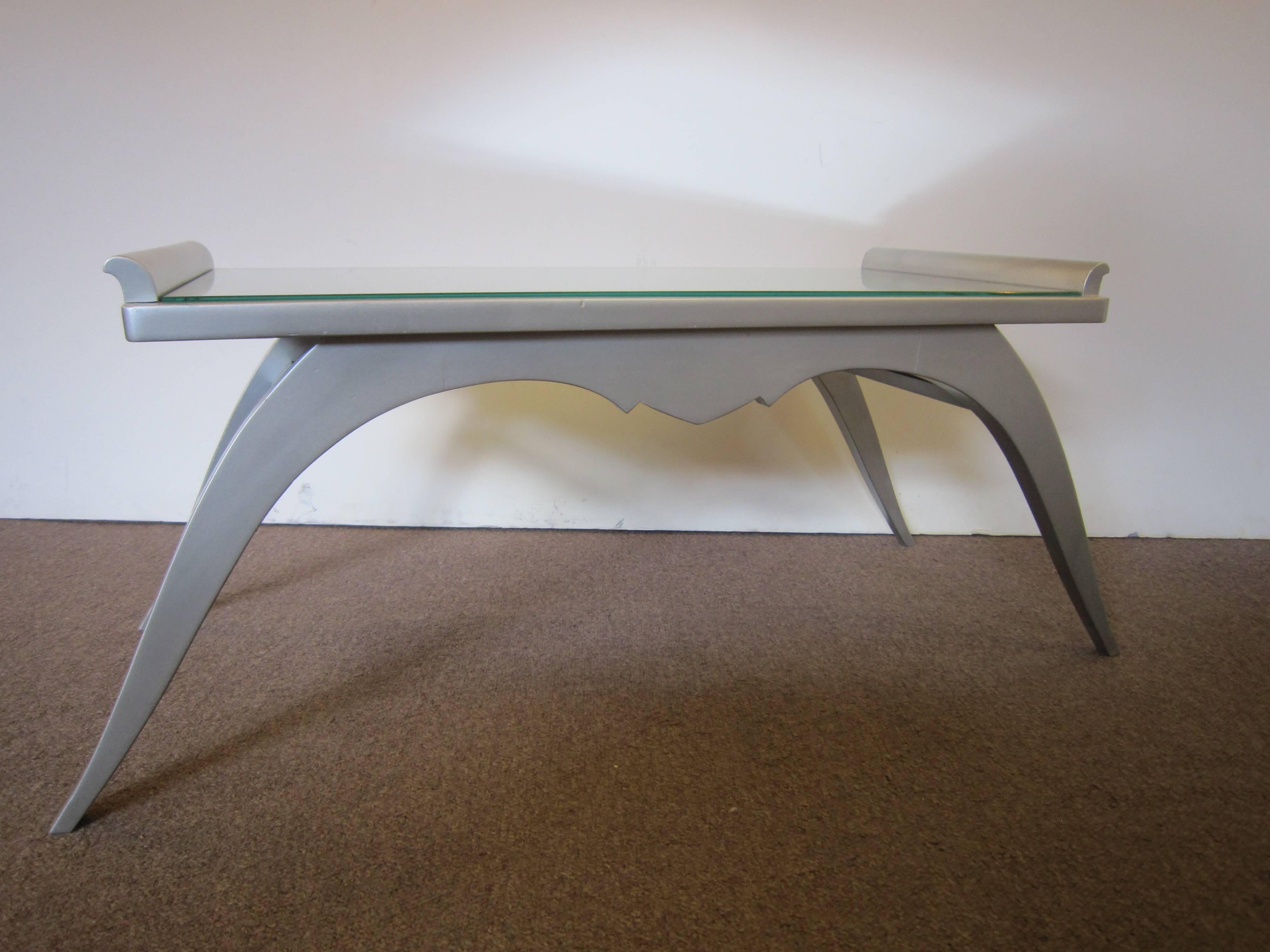 French Modern Silver Leaf Coffee Table with Mirror Top For Sale 4